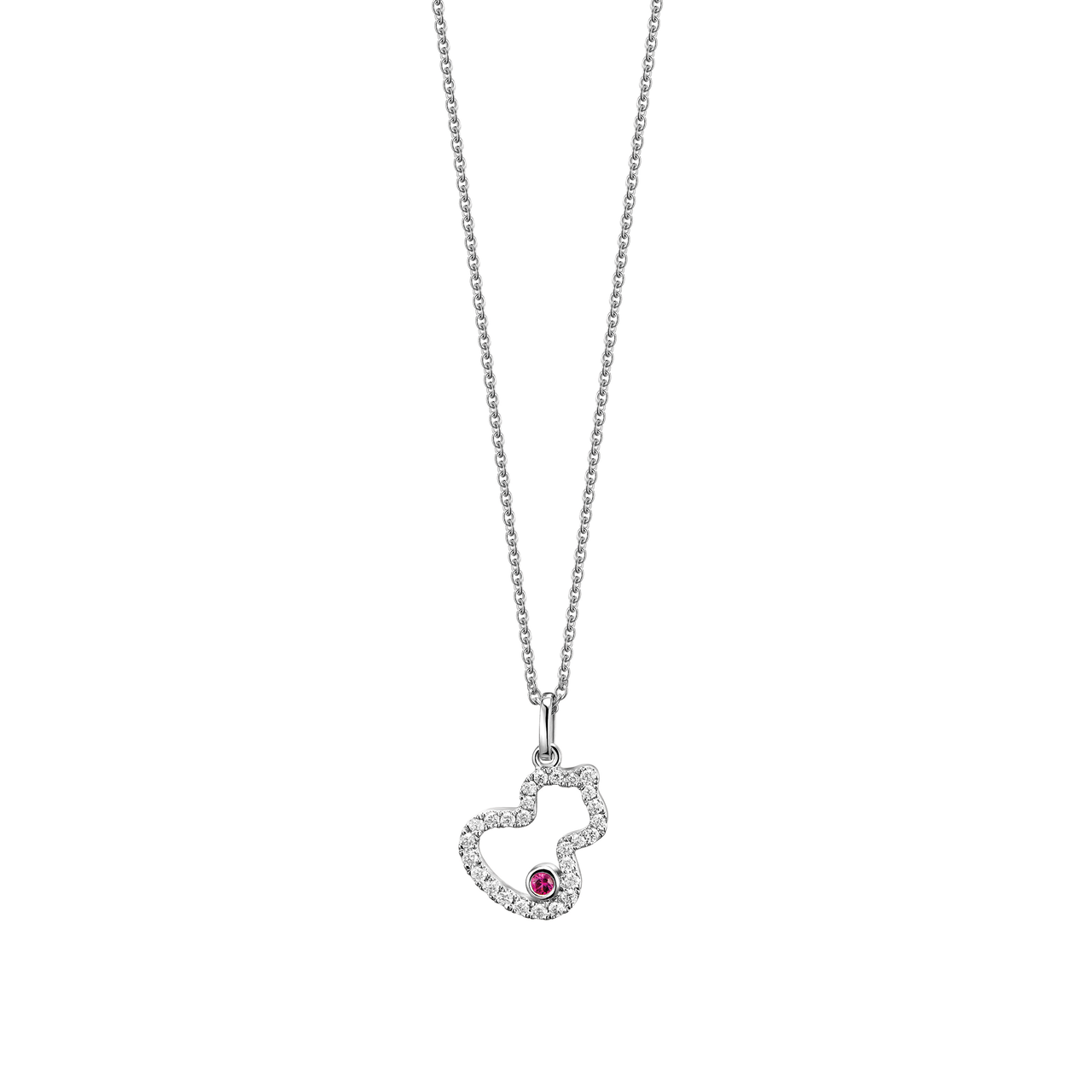 Qeelin Petite Wulu White Gold Necklace with Diamonds and Ruby WUNL0003BWGDRU Front image number 0