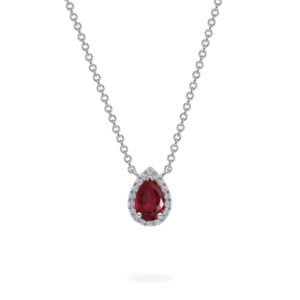 White Gold Ruby and Diamond Pendant Necklace