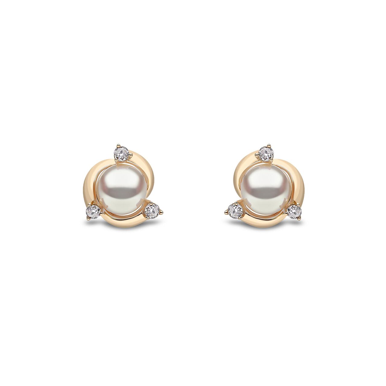 yoko london trend yellow gold pearl diamond spiral stud earrings tem0221 7f front image number 0
