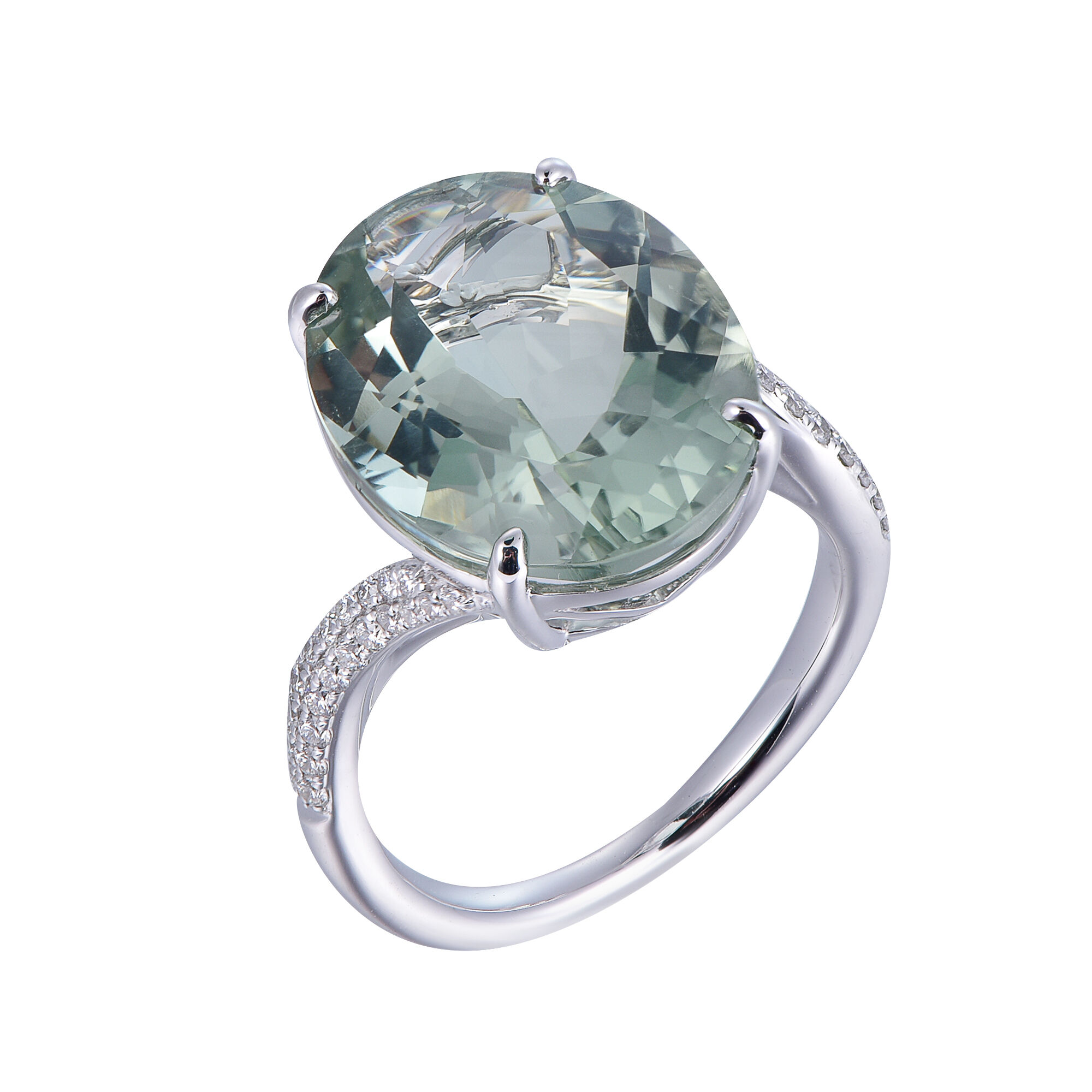 Green Amethyst Ring in White Gold