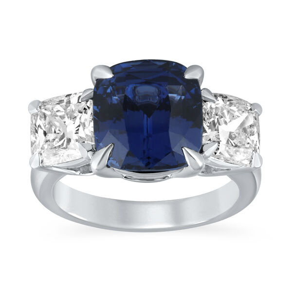 Sapphire Cushion-Cut Ring with Diamonds in White Gold