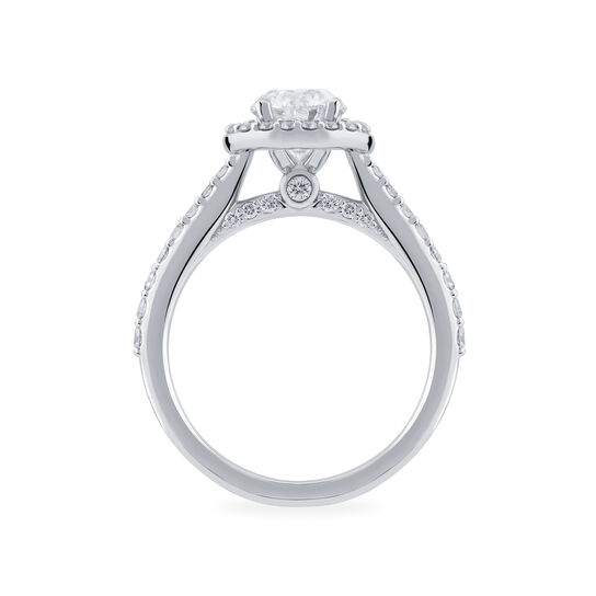 Bague de fiançailles à diamant ovale avec simple halo et anneau orné de diamants image number 2