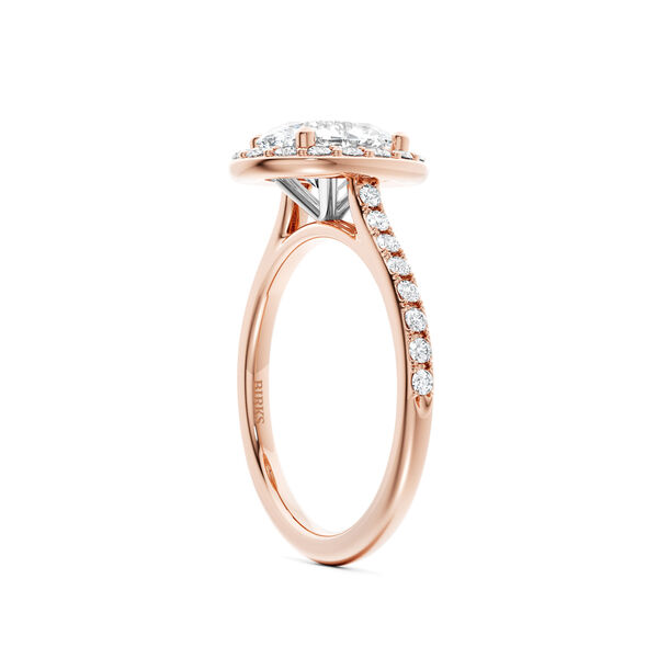 Rose Gold Oval-Cut Diamond Engagement Ring with Halo and Pav&eacute; Band