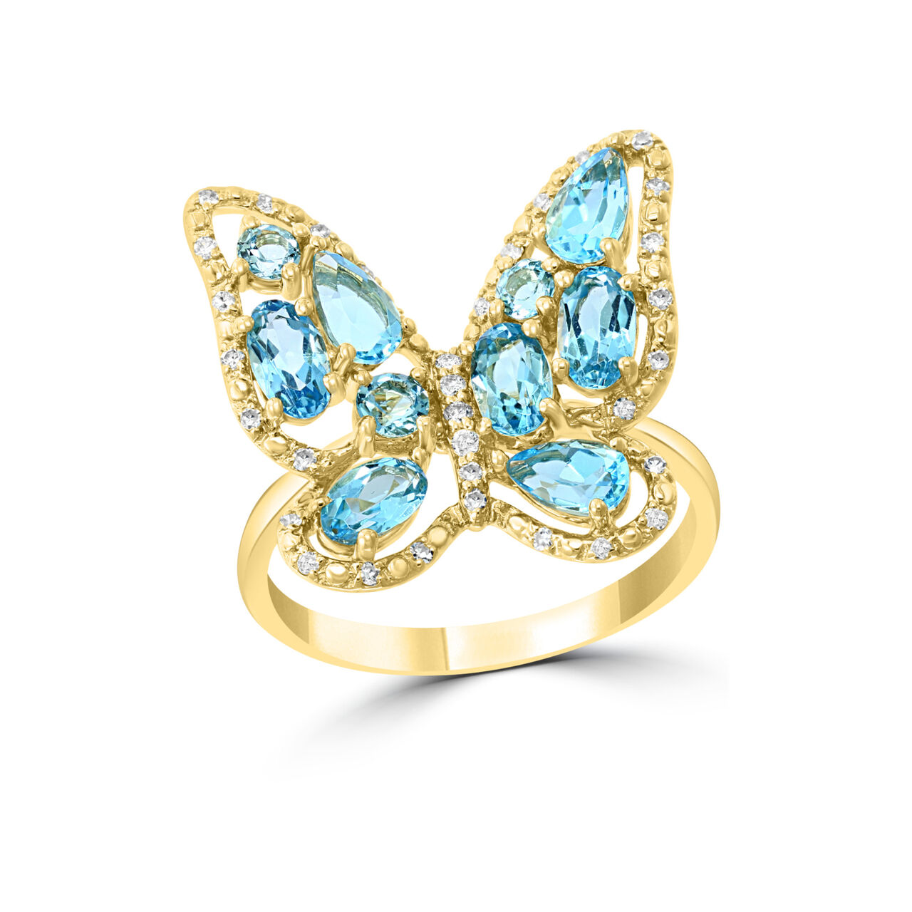 Salon Diamond And Swiss Blue Topaz Butterfly Ring In Yellow Gold image number 0