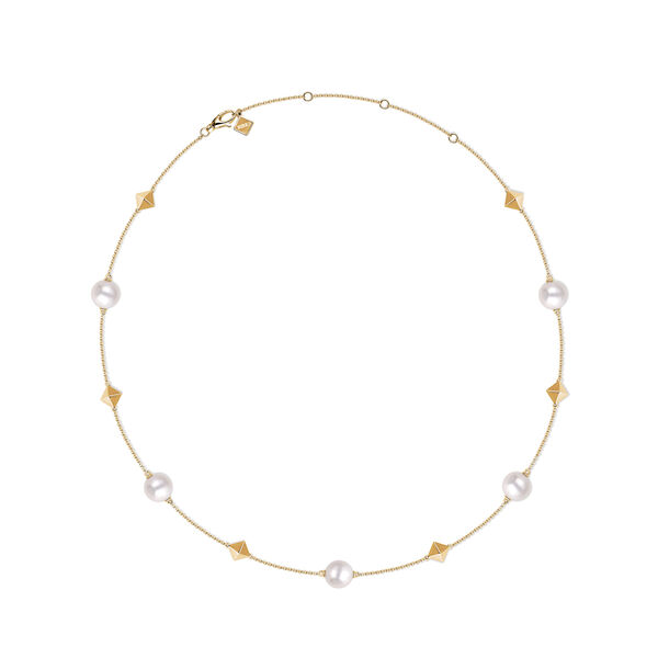 Collier en or jaune avec perles d'eau douce et clous