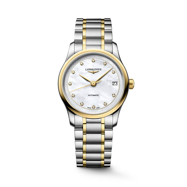Master 34 mm automatique en acier inoxydable, coiffe or jaune et diamants