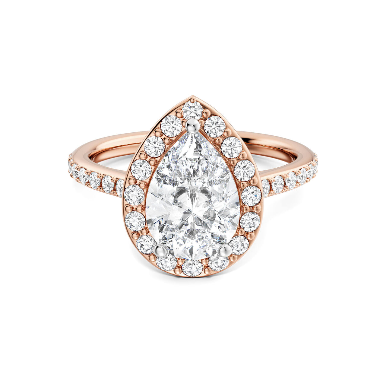 Birks Ros&eacute;e du Matin Pear-Cut Diamond Engagement Ring with Halo and Pav&eacute; Band in Rose Gold image number 0