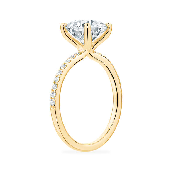 Yellow Gold Round Solitaire Diamond Engagement Ring with Diamond Band