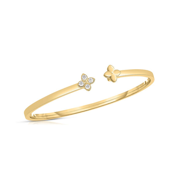 Bracelet jonc double fleur en or jaune avec diamants