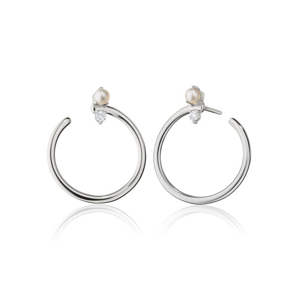 Galaxy Large Silver, Pearl and White Sapphire Wrap Hoop Earrings