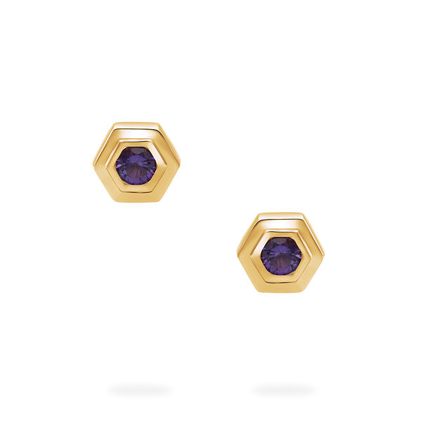 Yellow Gold Birthstone Earrings, Amethyst