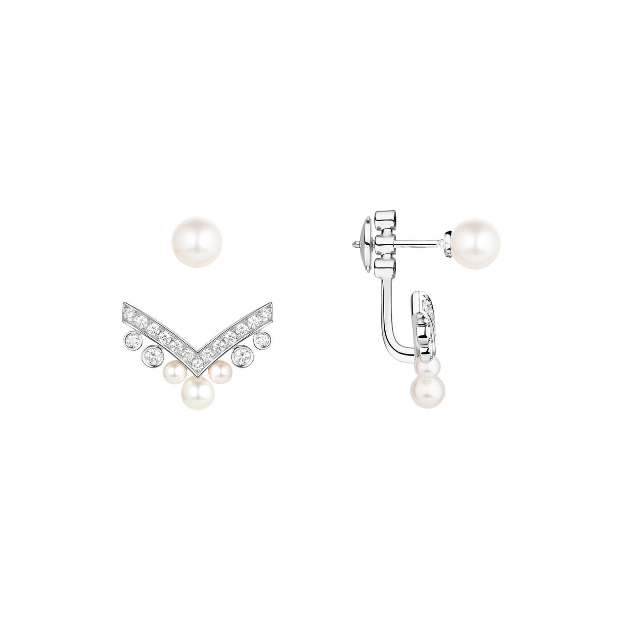 Josephine Aigrette White Gold, Pearl and Diamond Single Stud Earrings image number 0