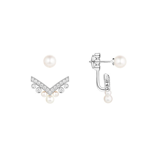 Josephine Aigrette White Gold, Pearl and Diamond Single Stud Earrings image number 0