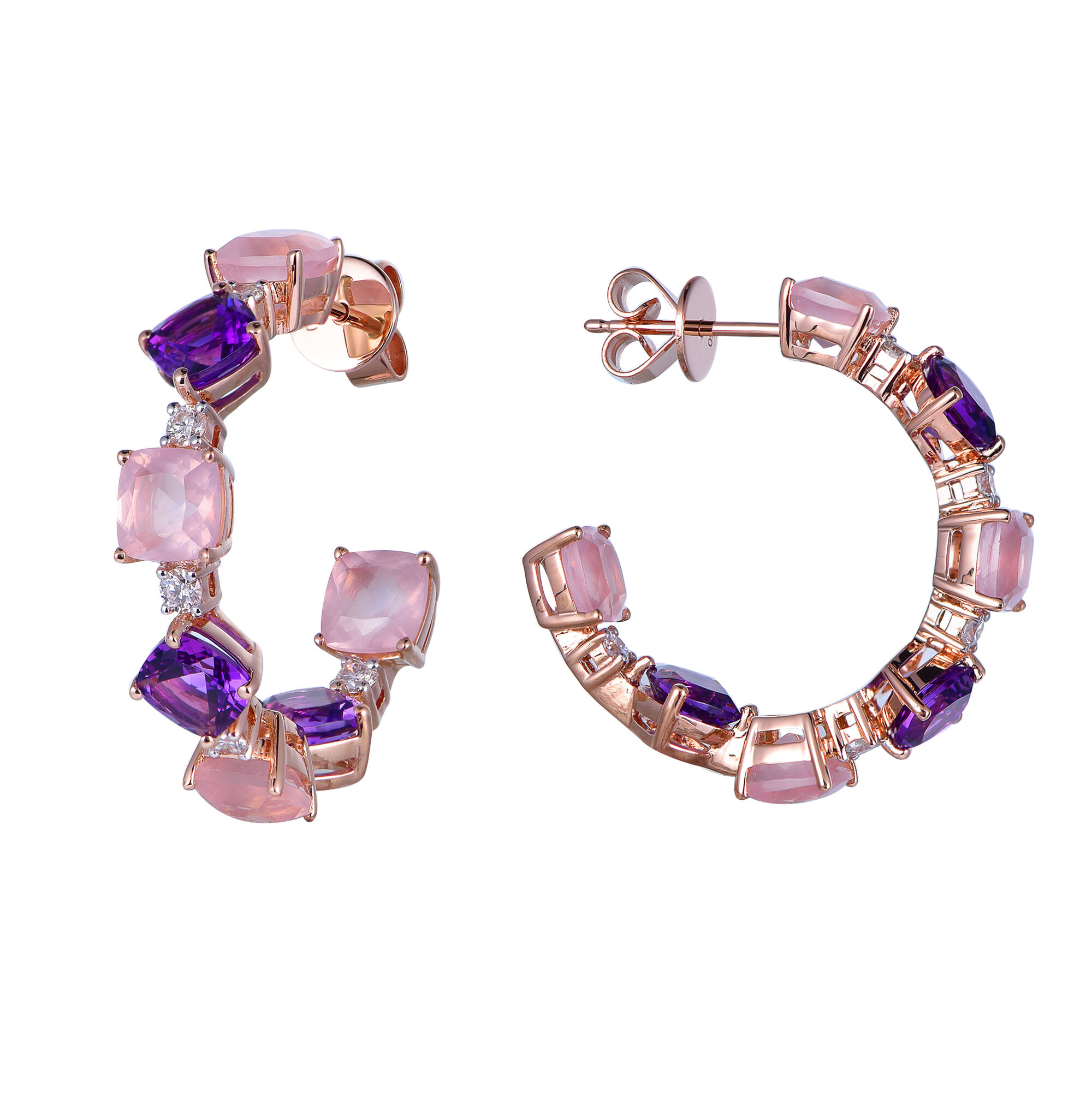 Amethyst and Rose Quartz Earrings in Rose Gold