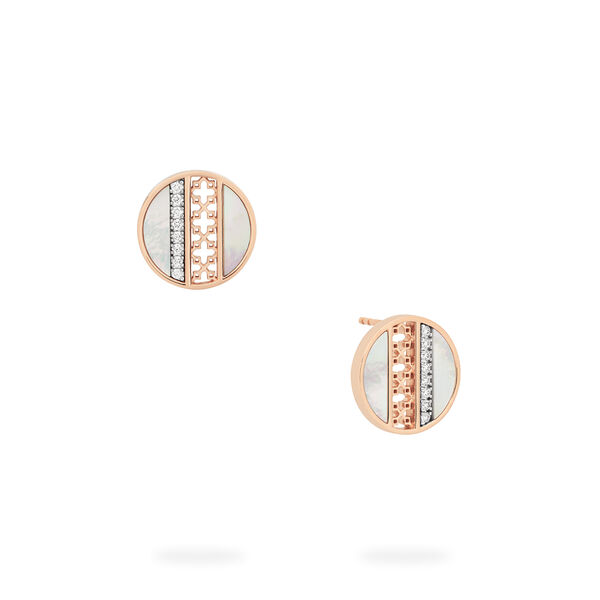 Mother-of-Pearl and Diamond Circle Earrings, Rose Gold