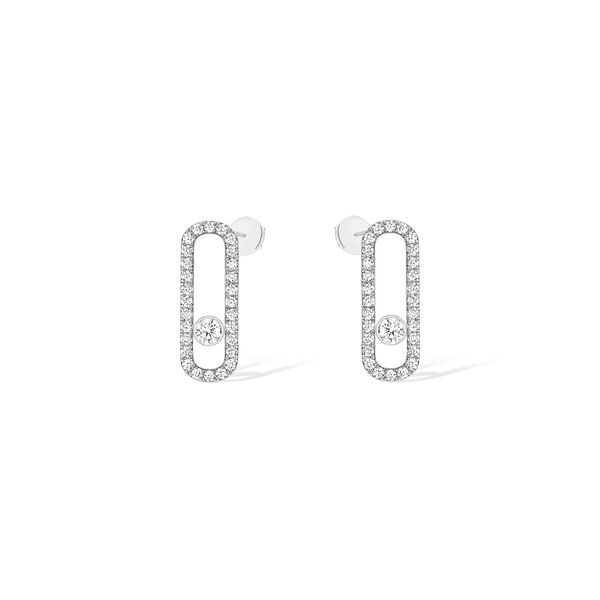 Boucles d'oreilles Move Uno en or blanc avec pavé de diamants, moyen modèle
