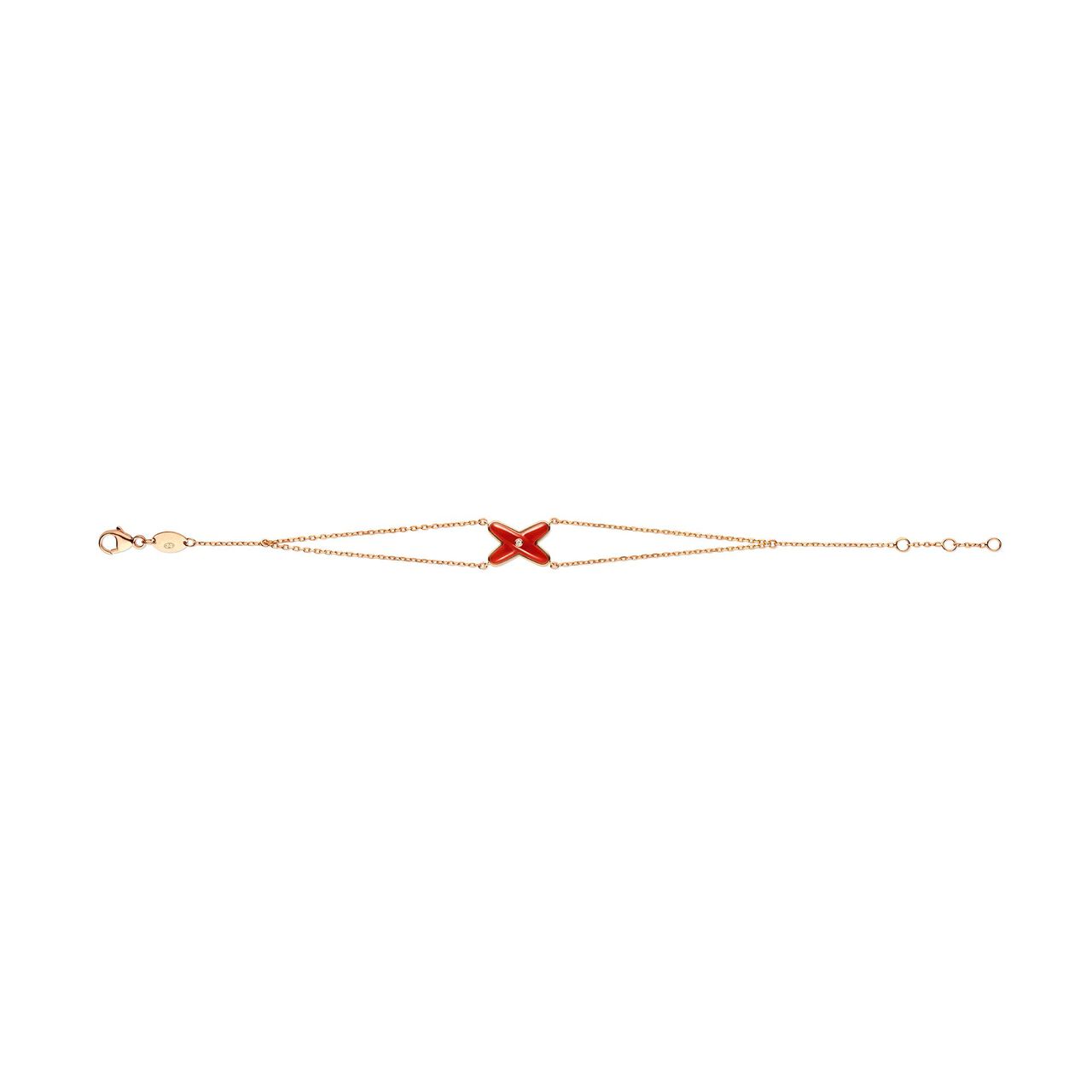 Bracelet double chaîne Jeux de Liens en or rose avec cornaline et diamant image number 1