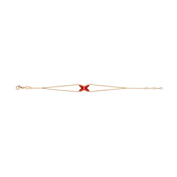 Bracelet double chaîne Jeux de Liens en or rose avec cornaline et diamant