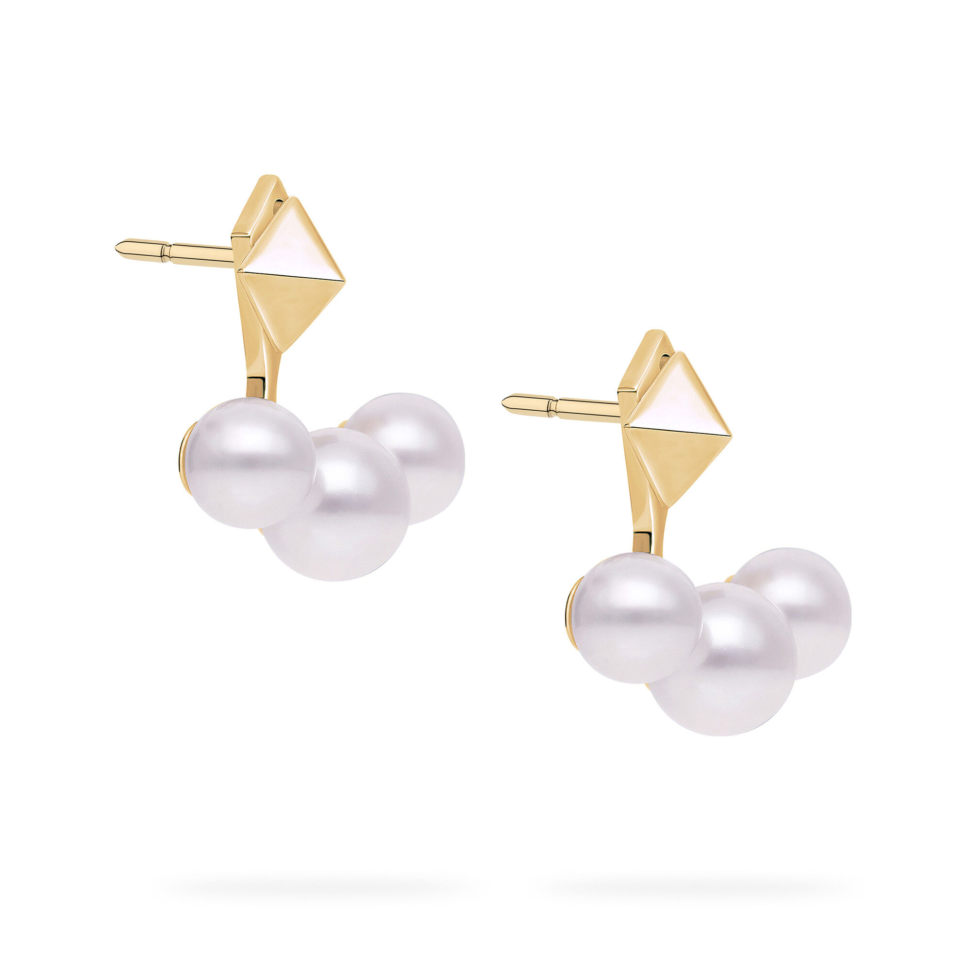 Stud and Pearl Yellow Gold Jacket Earrings