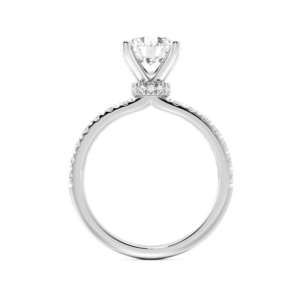 Platinum Round Solitaire Diamond Pav&eacute; Engagement Ring with Pav&eacute; Hidden Halo
