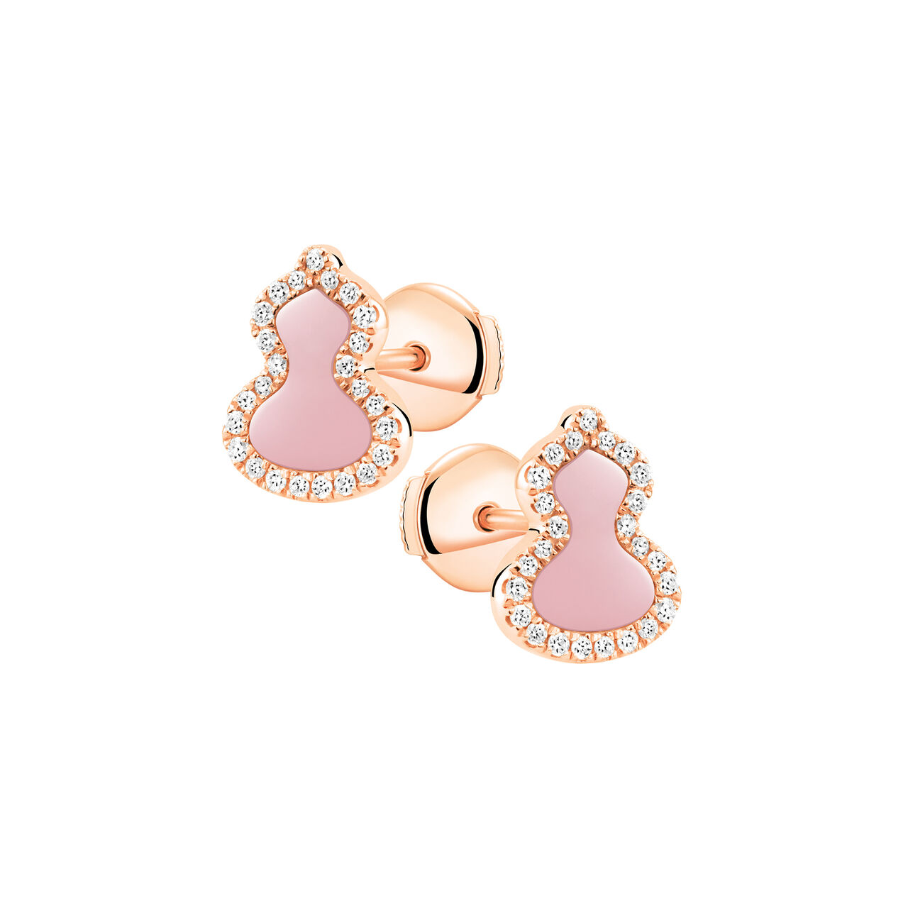 Qeelin Petite Wulu Rose Gold Ear Studs with Diamonds and Pink Opal WUERSD0002ERGDPO Front image number 0