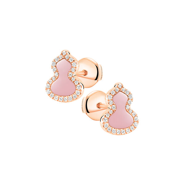 Wulu Petite Rose Gold, Pink Opal and Diamond Pavé Stud Earrings