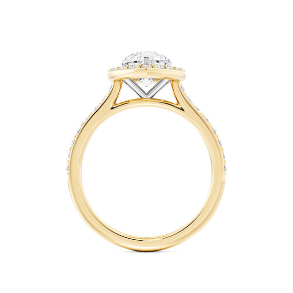 Pear-Cut Diamond Engagement Ring with Halo and Pav&eacute; Band in Yellow Gold