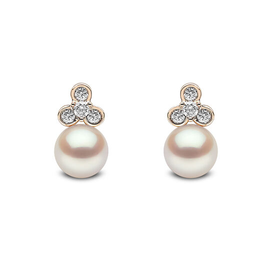 Trend Yellow Gold Pearl and Diamond Earrings image number 0