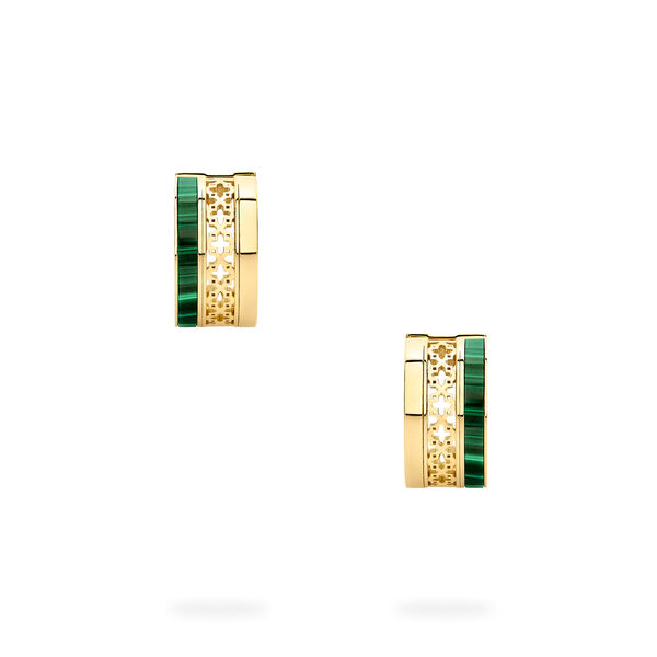 Malachite Huggie Earrings, Yellow Gold