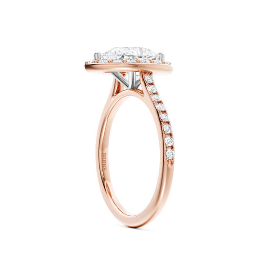 Birks Ros&eacute;e du Matin Pear-Cut Diamond Engagement Ring with Halo and Pav&eacute; Band in Rose Gold image number 1