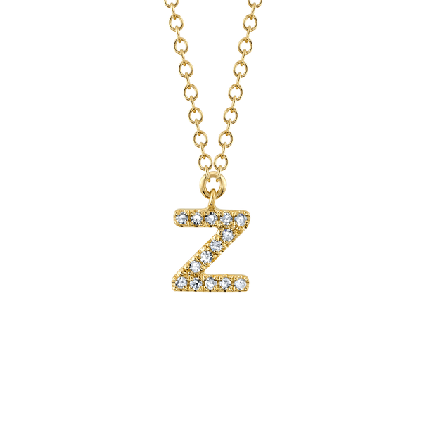 Collier initiale lettre Z en or jaune avec pav&eacute; de diamants