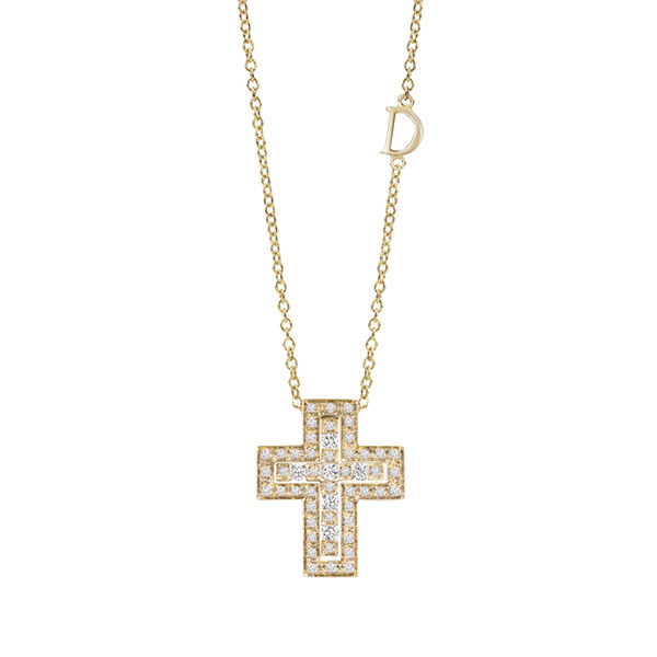 Pendentif croix Belle Époque en or jaune et pavé de diamants