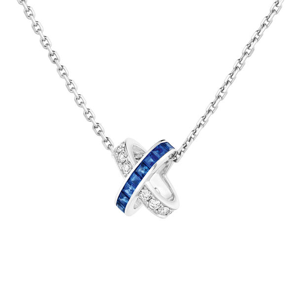 Jeux De Liens White Gold, Blue Sapphire and Diamond Pavé Pendant