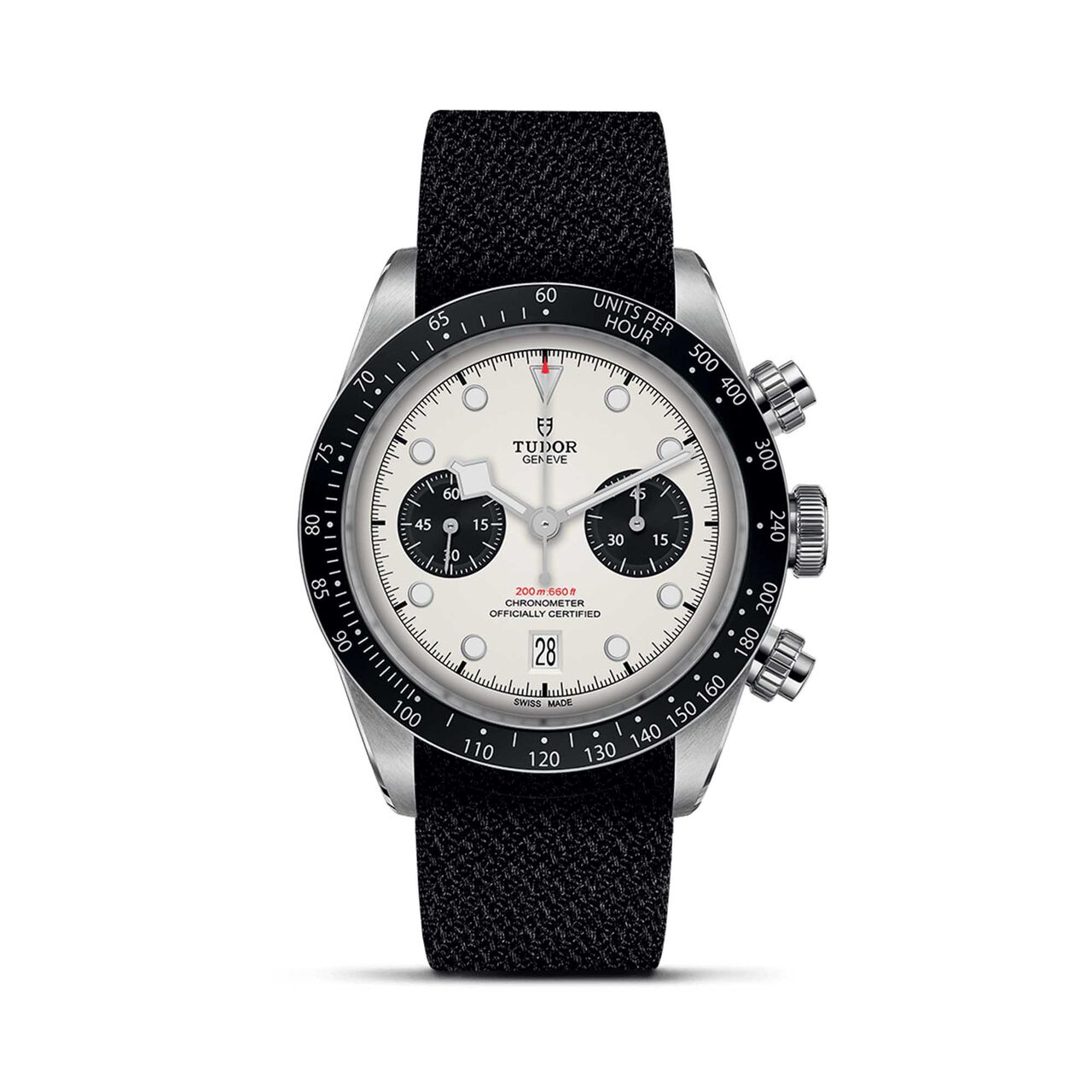 Tudor Black Bay Chrono Boîtier en acier 41 mm^ bracelet en tissu noir^ cadran opalin avec des compteurs noirs image number 0