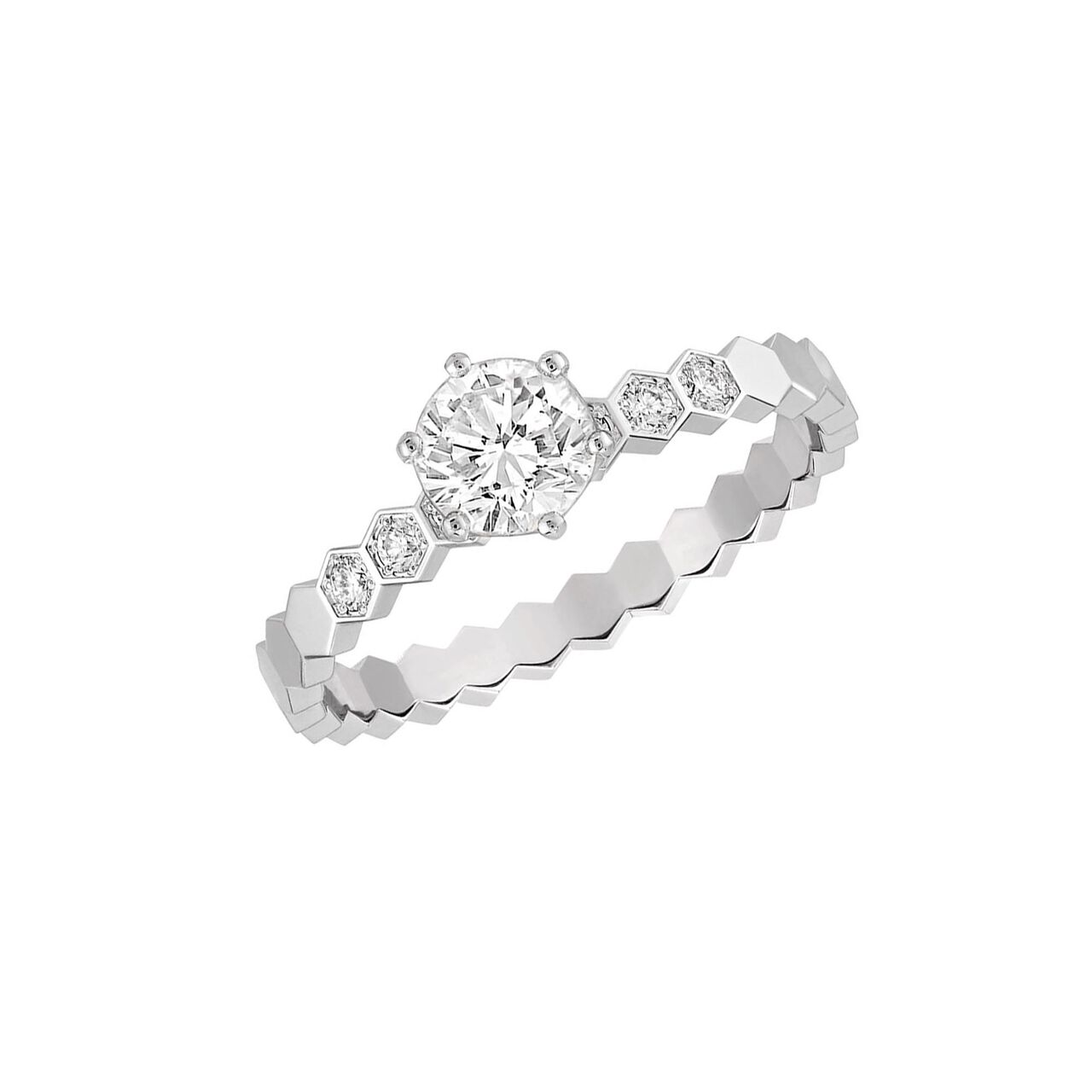 maison birks chaumet bee my love white gold diamond half pave solitaire from 50 carat j1ng00 image number 0