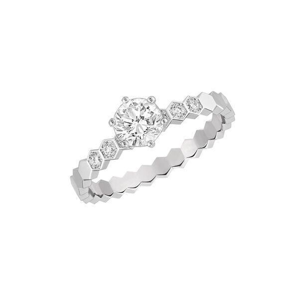 Bee My Love White Gold Diamond Half Pavé Solitaire From .50 Carat