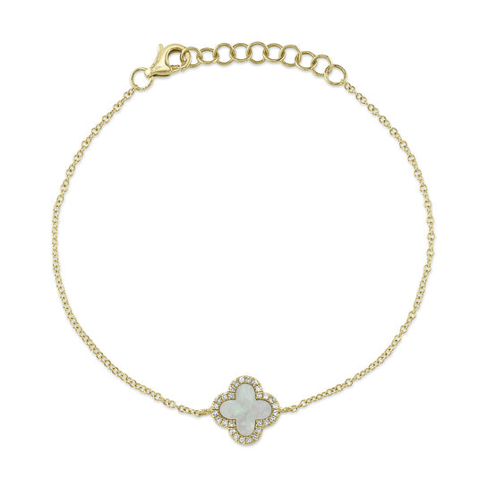 Shy Creation Clover Yellow Gold, Mother-of-Pearl and Diamond Pav&eacute; Bracelet image number 0