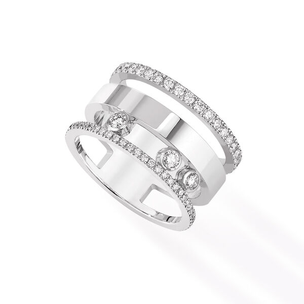 Bague Move Romane deux rang en or blanc et pavé de diamants