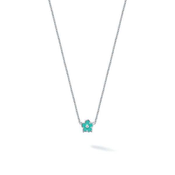 Turquoise Enamel and Silver Flower Pendant for Kids