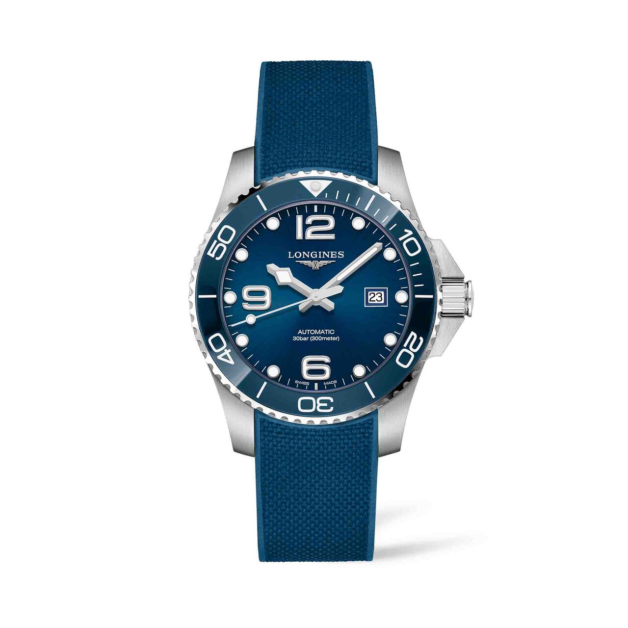 longines hydroconquest 43mm automatic steel ceramic bezel sunray blue dial blue strap l37824969 image number 0