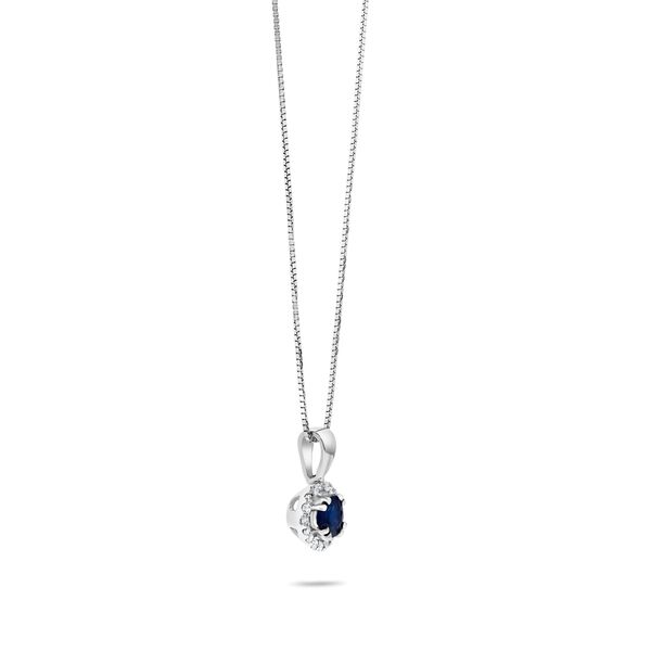 Pendentif en or blanc avec saphir et pavé de diamants