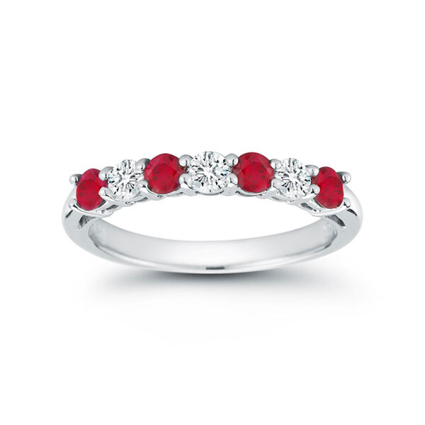 7 Stone Diamond and Ruby Wedding Band