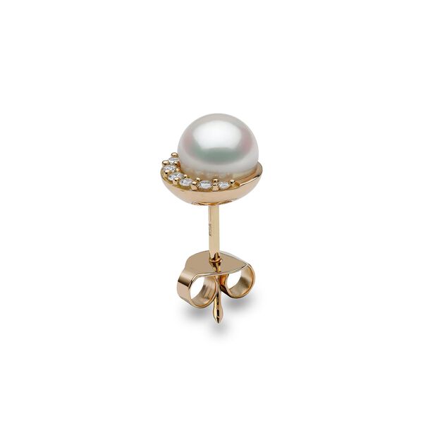 Trend Yellow Gold Pearl and Diamond Stud Earrings