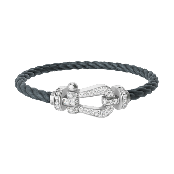 Bracelet cable Force 10 en or blanc avec pavé de diamants, grand modèle