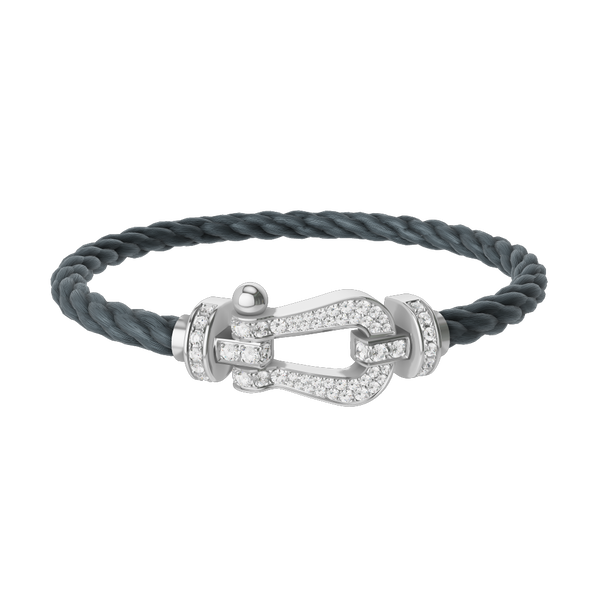 Force 10 Large White Gold and Pav&eacute; Diamond Cable Bracelet
