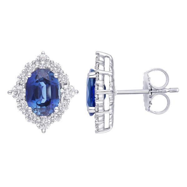 Oval Sapphire and Diamond Halo Stud Earrings