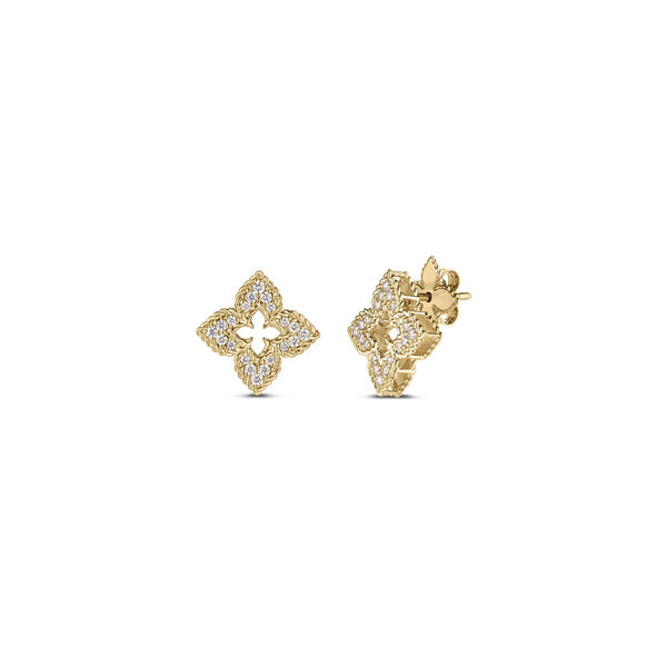 Venetian Princess Small Yellow Gold and Diamond Pavé Stud Earrings