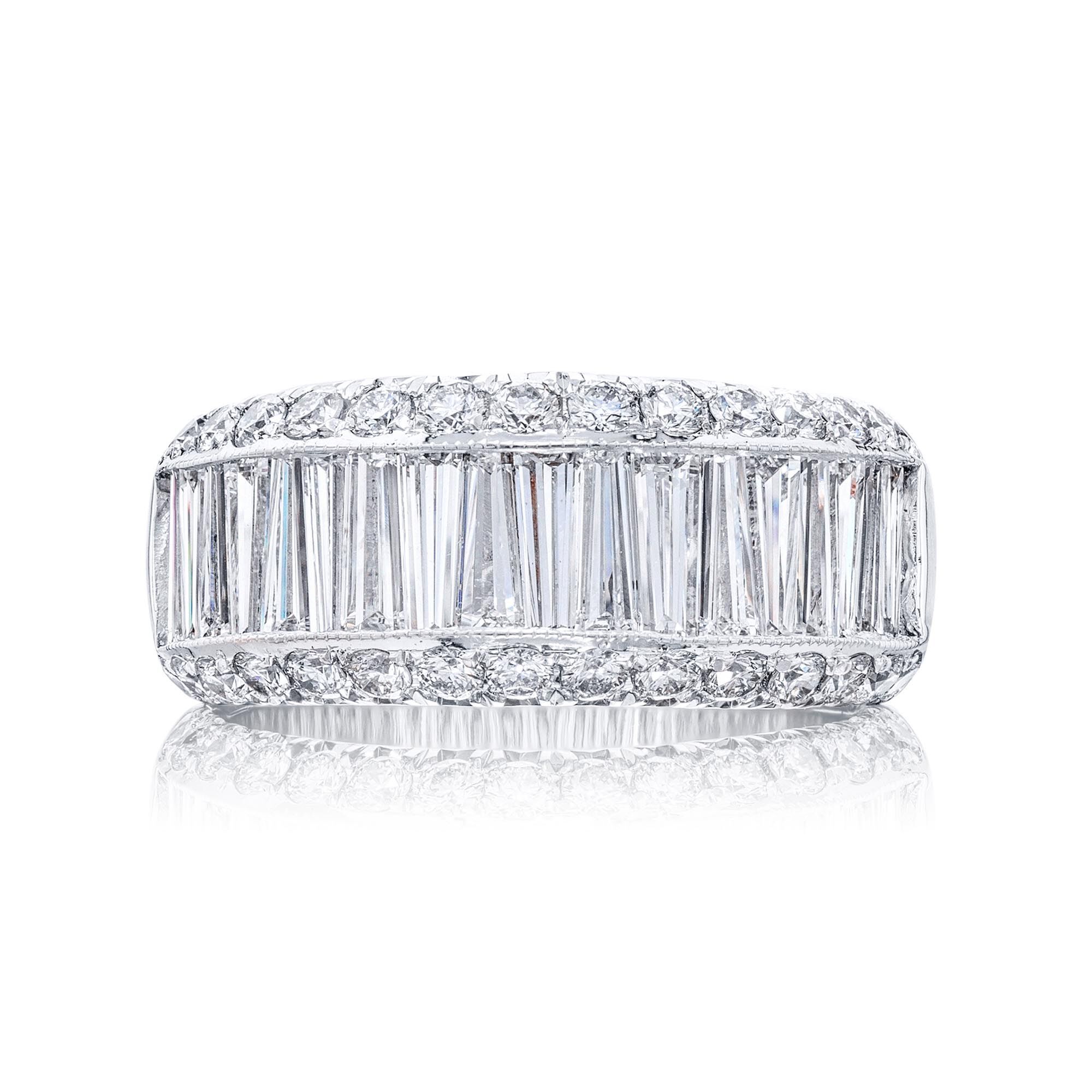 Channel Set Tapered Baguette Diamonds With Pave Edge Wedding Band
