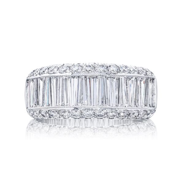 Channel-Set Tapered Baguette Diamonds With Pave Edge Wedding Band