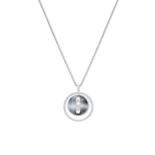 Lucky Move Medium White Gold Gray Mother-of-Pearl & Diamond Pavé Pendant